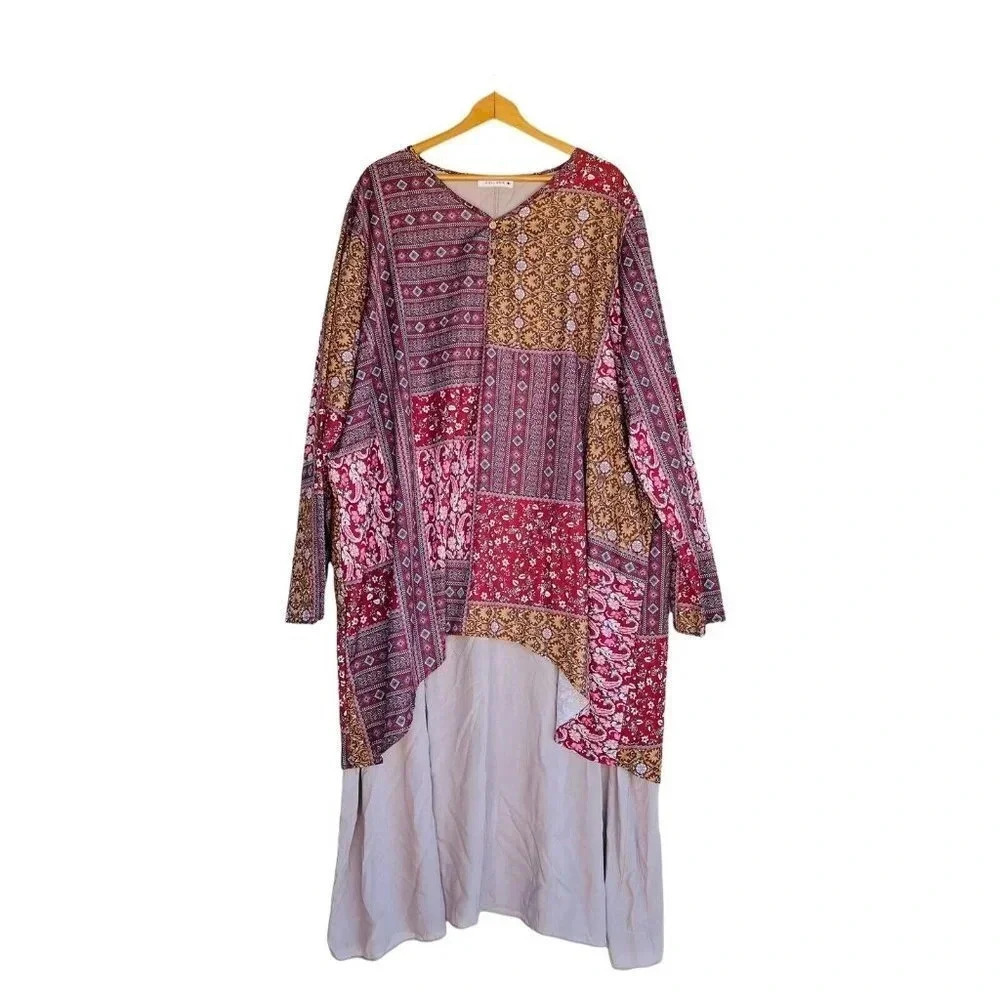 CELLABIE Plus 3XL Layered Paisley Floral Graphic Patchwork Long Maxi Dress